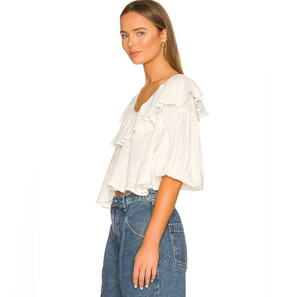 Free People Revolve Zuri Open Back Ruffle Blouse in Ivory - Picture 10 of 12